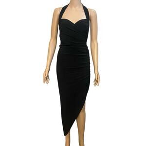 Norma Kamali Cayla Side Drape Dress XS Asymmetrical High Low Black Ruched Party